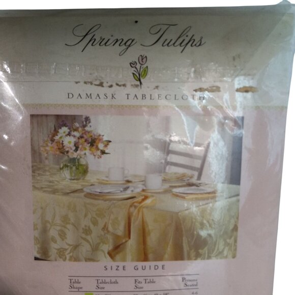 Spring Tulips Damask Tablecloth 60" X 120" Oblong Pink Seats 10-12 NEW Vintage - Picture 4 of 9